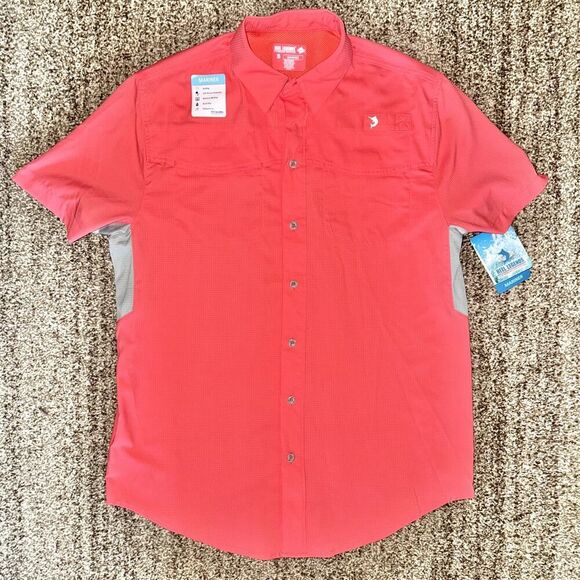 Reel Legends Solid Mariner II Men's Vented Button Down T-Shirt Salmon Pink NWT S - Picture 7 of 12